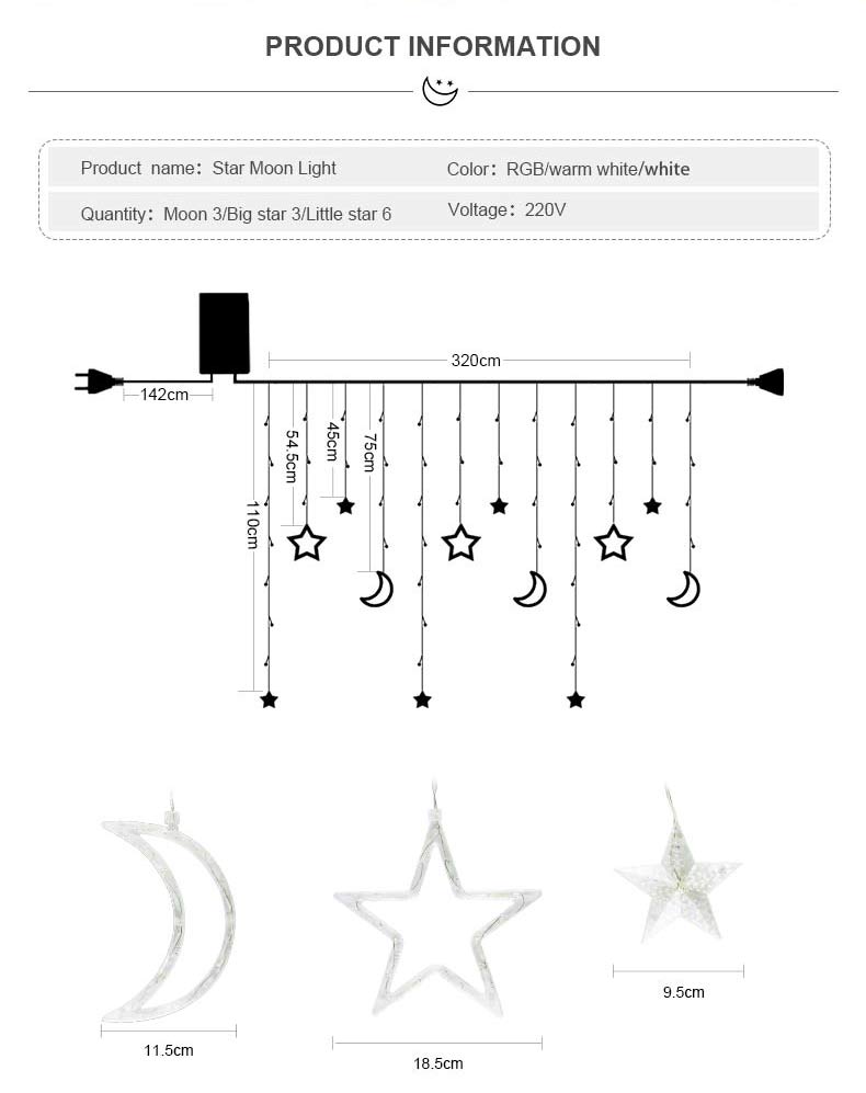 ستار أضواء LED ⭐ و هلال 🌙 رمضان